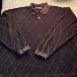 Vintage R&R Casuals Men's Black Velour long sleeve Polo Shirt